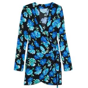 NWT Weworewhat Black and Blue Floral Wrap Dress